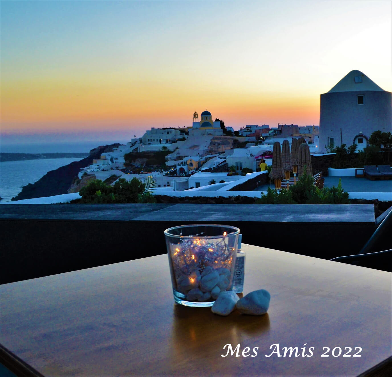 View of Oia from Mes Amis Restaurant